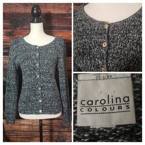 Carolina Colours L Vintage Cardigan Sweater Button Front Marled Made In USA